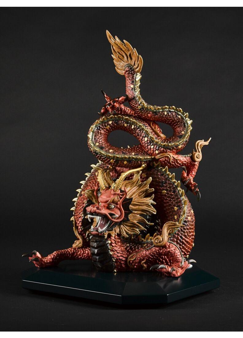 Lladro Escultura Dragón Protector. Lustre Oro Y Rojo. Serie Limitada