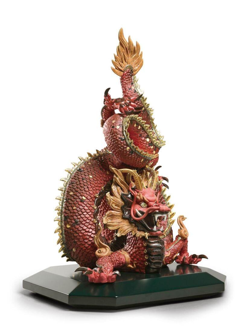 lladro Escultura Dragón protector. Lustre oro y rojo. Serie limitada