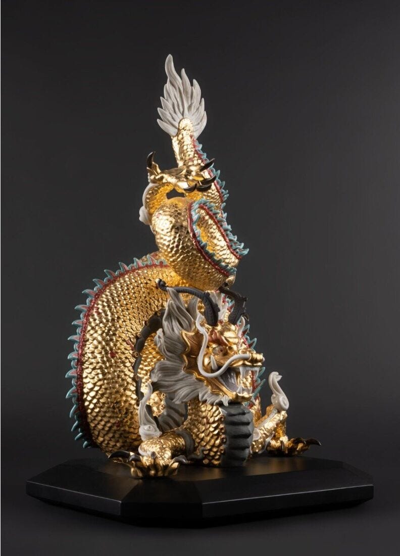 Lladro Escultura Dragón Protector. Oro. Edición Especial. Serie Limitada