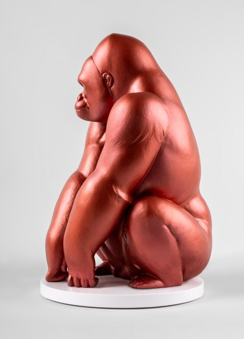 Lladro Escultura Gorila. Rojo Metalizado. Serie Limitada