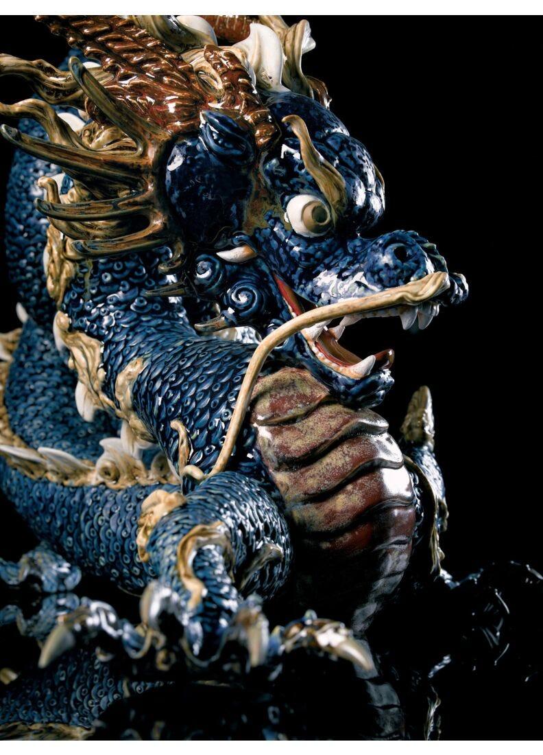 Lladro Escultura Gran Dragón. Esmalte Azul. Serie Limitada