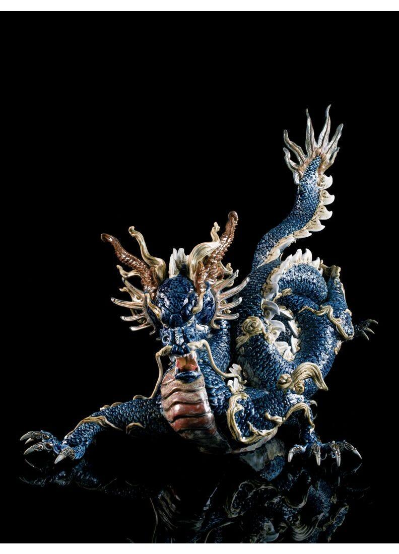 Lladro Escultura Gran Dragón. Esmalte Azul. Serie Limitada