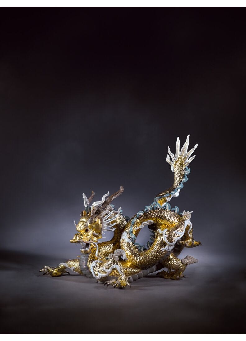 Lladro Escultura Gran Dragón. Lustre Oro. Serie Limitada