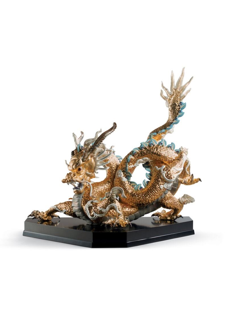 lladro Escultura Gran Dragón. Lustre oro. Serie limitada