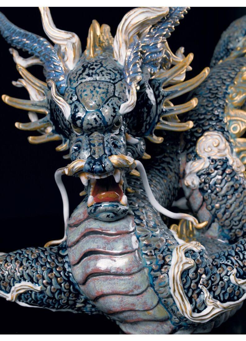 Lladro Escultura Gran Dragón. Lustre Oro Y Azul. Serie Limitada
