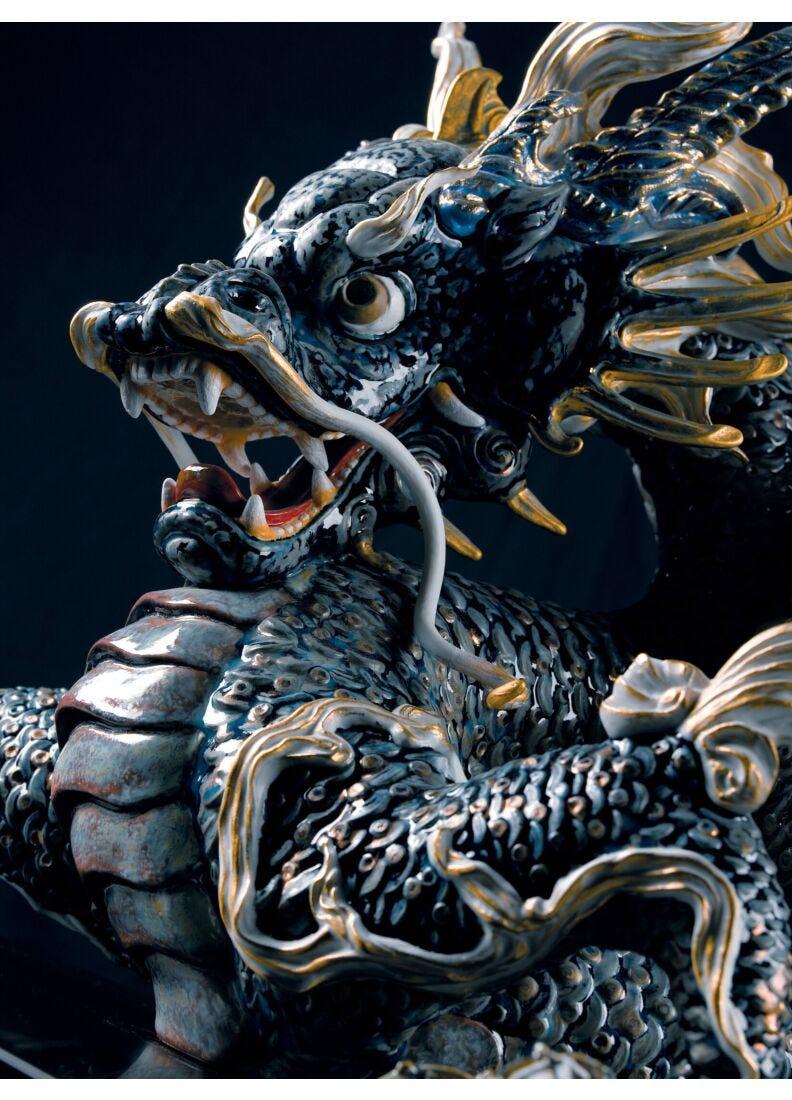 Lladro Escultura Gran Dragón. Lustre Oro Y Azul. Serie Limitada