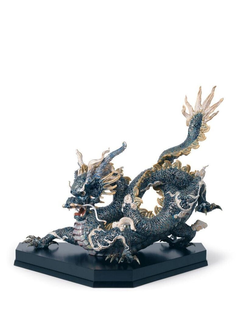 lladro Escultura Gran Dragón. Lustre oro y azul. Serie limitada