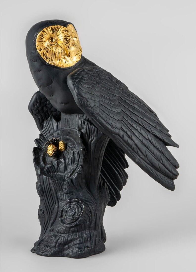 Lladro Escultura Lechuza. Negro-dorado. Serie Limitada
