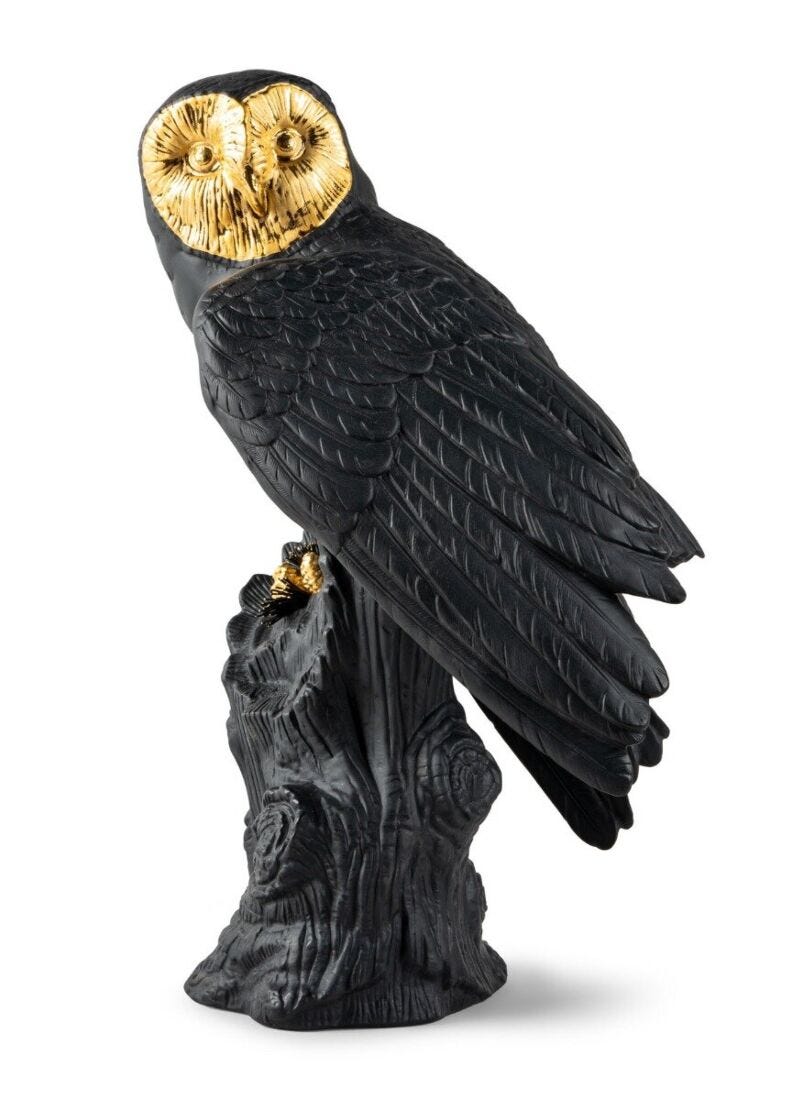 lladro Escultura Lechuza. Negro-dorado. Serie Limitada