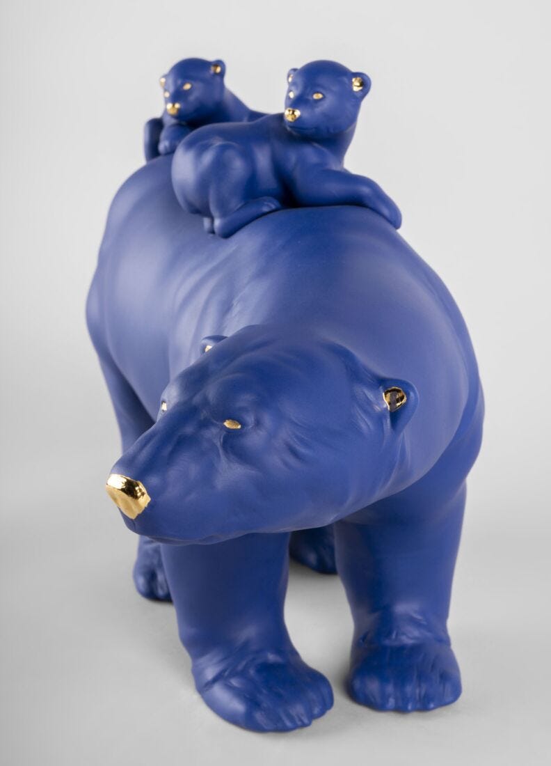 Lladro Escultura Mamá Osa Y Sus Bebés (azul-dorado). Serie Limitada