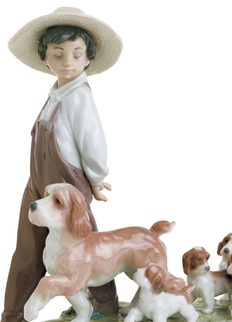 Lladro Figura Niño Con Perros Mis Pequeños Exploradores