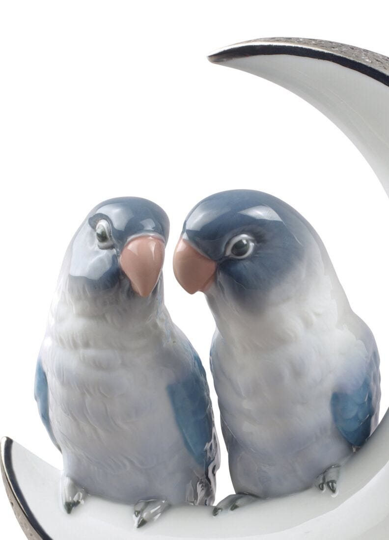 lladro Figura pájaros Llévame a la luna. Lustre plata