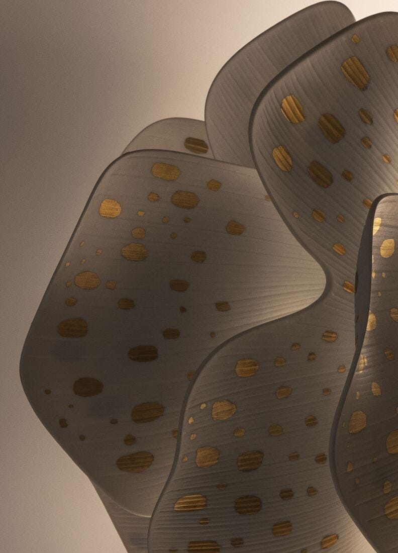 Lladro Lámpara Colgante Nightbloom 60cm. Blanco Y Oro. (CE/UK)