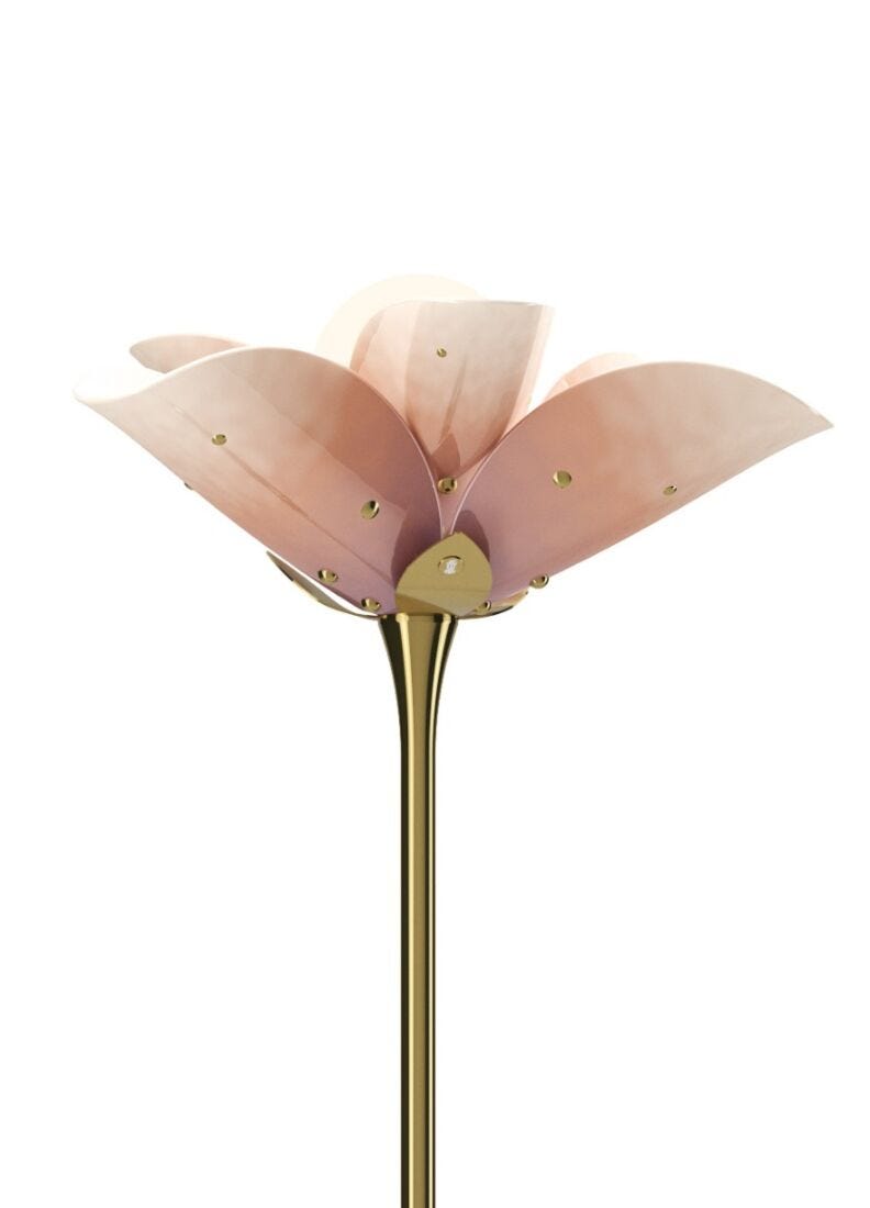 Lladro Lámpara De Pie Blossom - Base Madera. Rosa-oro (CE)