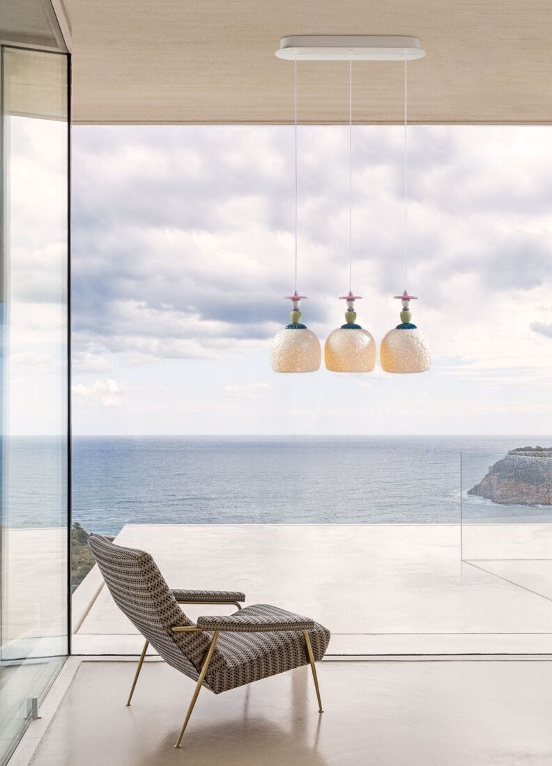 Lladro Lámpara De Techo Mademoiselle Contemplando El Océano 3 Luces. Florón Lineal (CE/UK/CCC)