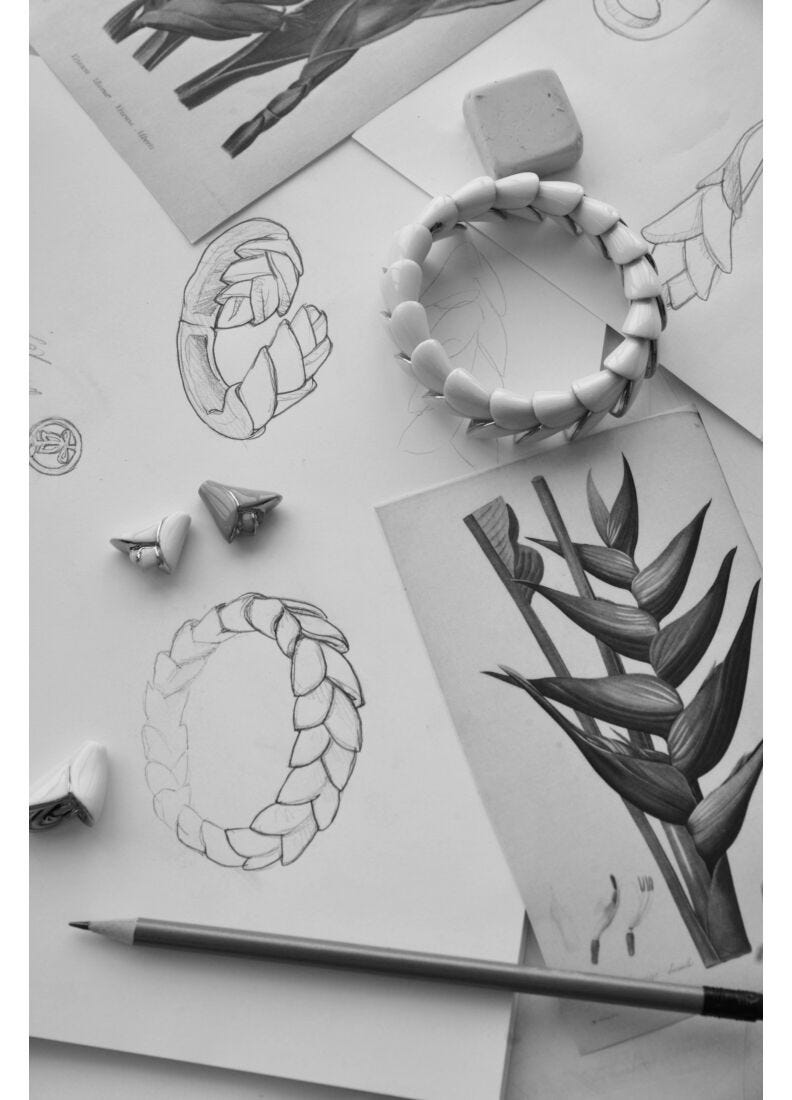 Lladro Anillo De Metal Heliconia. Ajustable