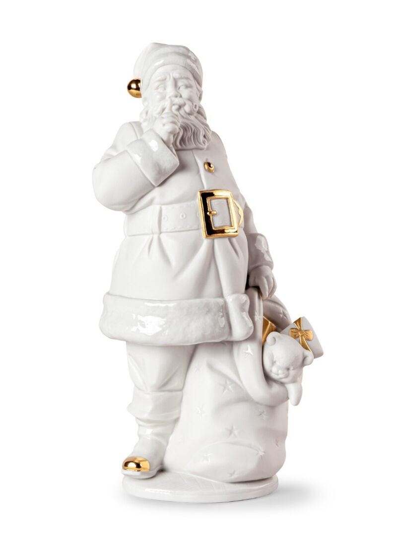 Lladro Escultura Ha Llegado Papá Noél. Blanco-oro