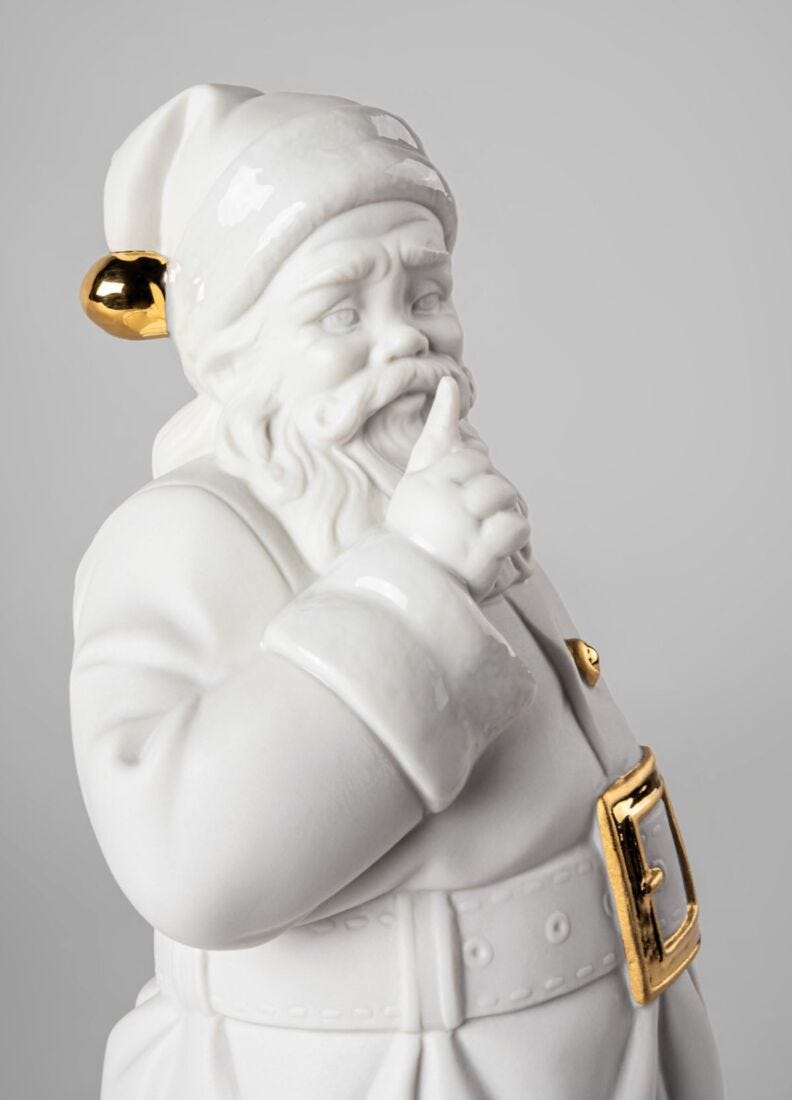 Lladro Escultura Ha Llegado Papá Noél. Blanco-oro