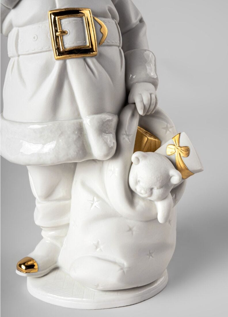 Lladro Escultura Ha Llegado Papá Noél. Blanco-oro