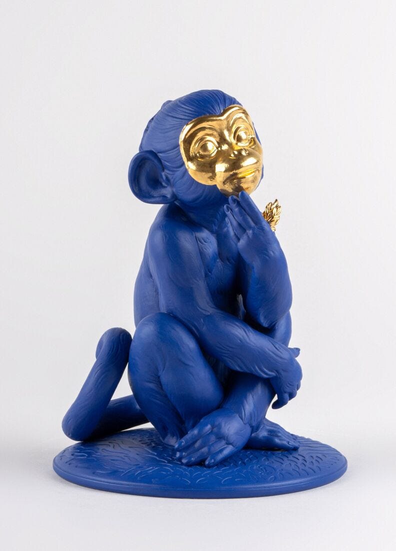 Lladro Escultura Monito. Azul-dorado. Serie Limitada
