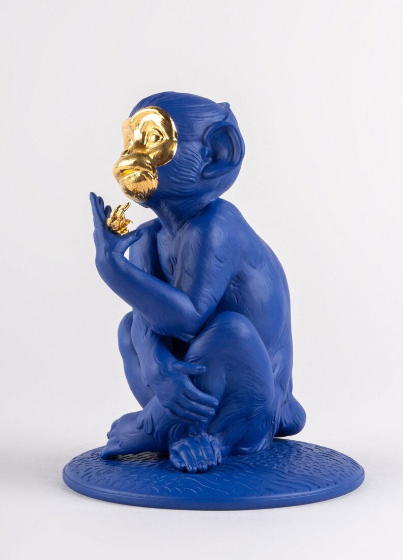 Lladro Escultura Monito. Azul-dorado. Serie Limitada