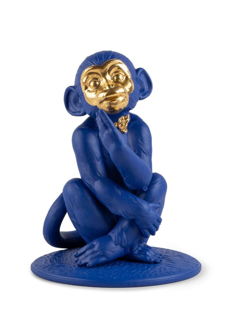 lladro Escultura Monito. Azul-dorado. Serie Limitada