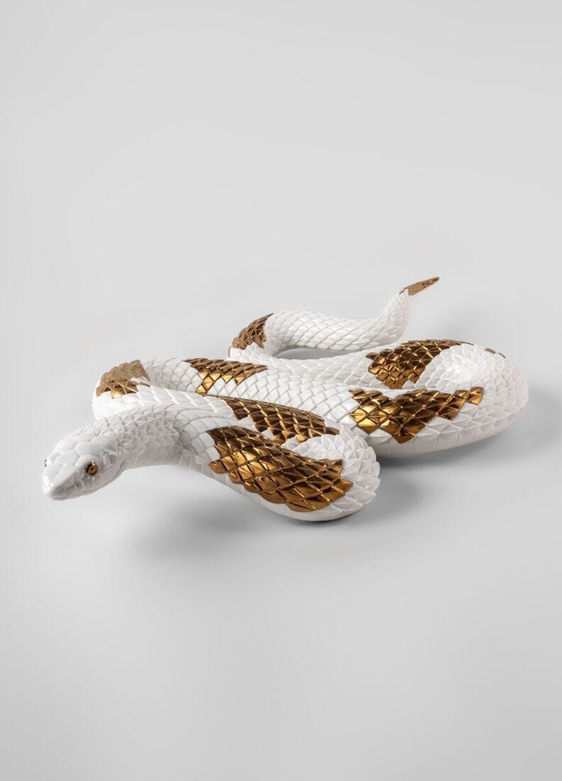 Lladro Escultura Serpiente. Blanco - Cobre