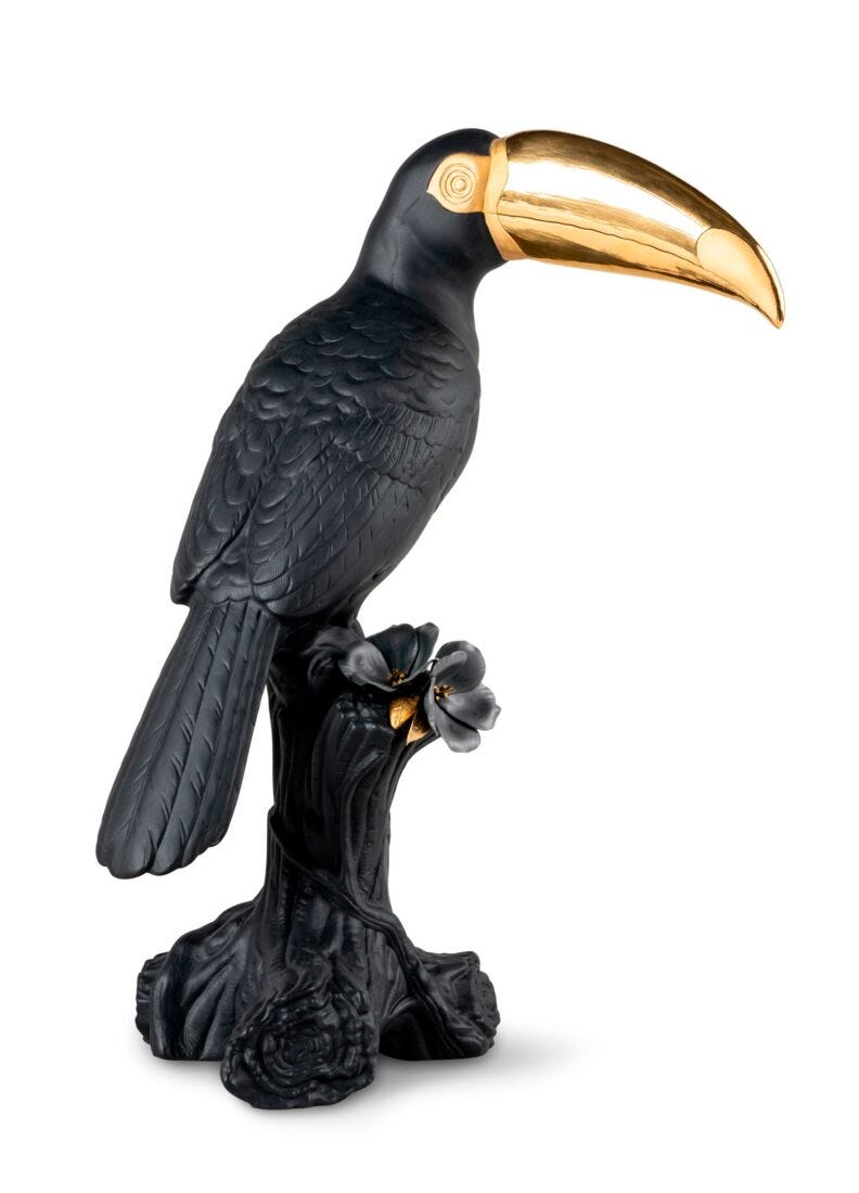 lladro Escultura Tucán. Negro-dorado. Serie Limitada