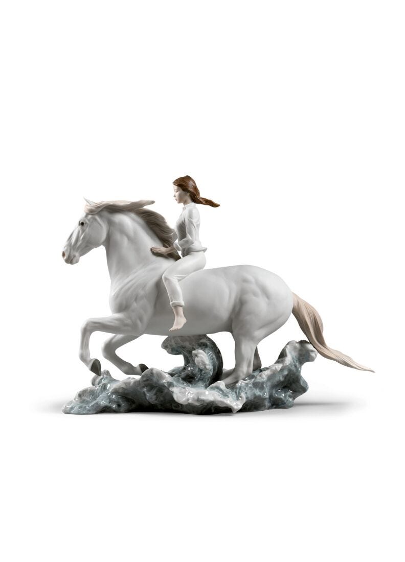 Lladro Figura Caballo Y Mujer Galope En El Mar
