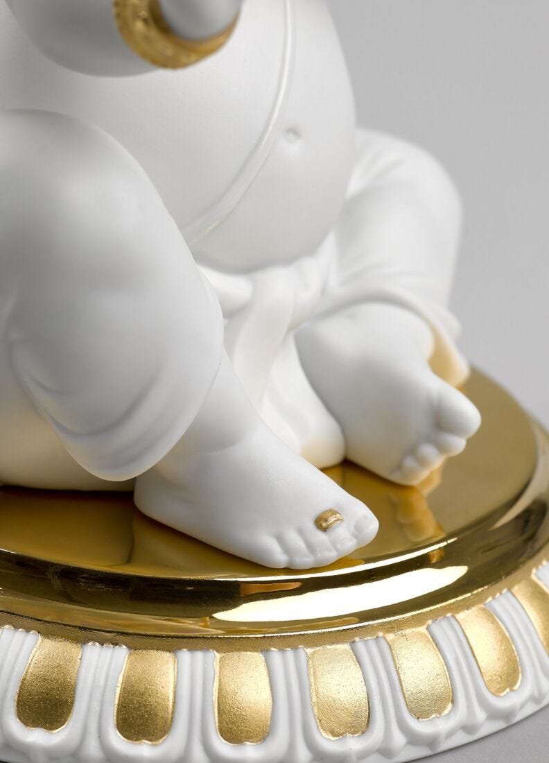 Lladro Figura Ganesha Con Bansuri. Lustre Oro