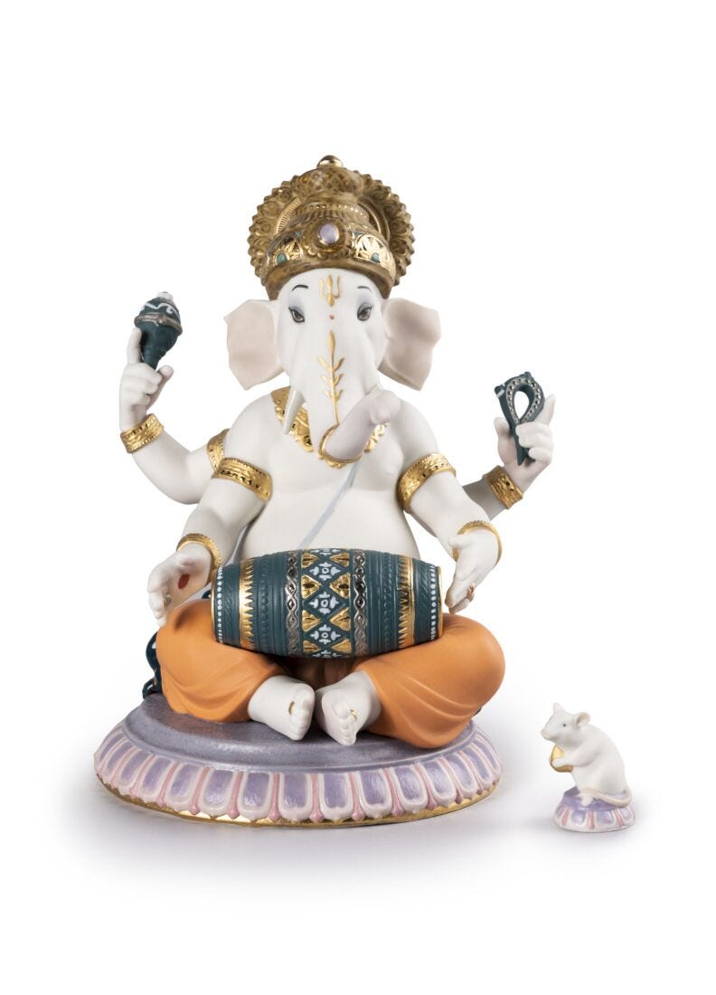 lladro Figura Ganesha con mridangam. Serie limitada