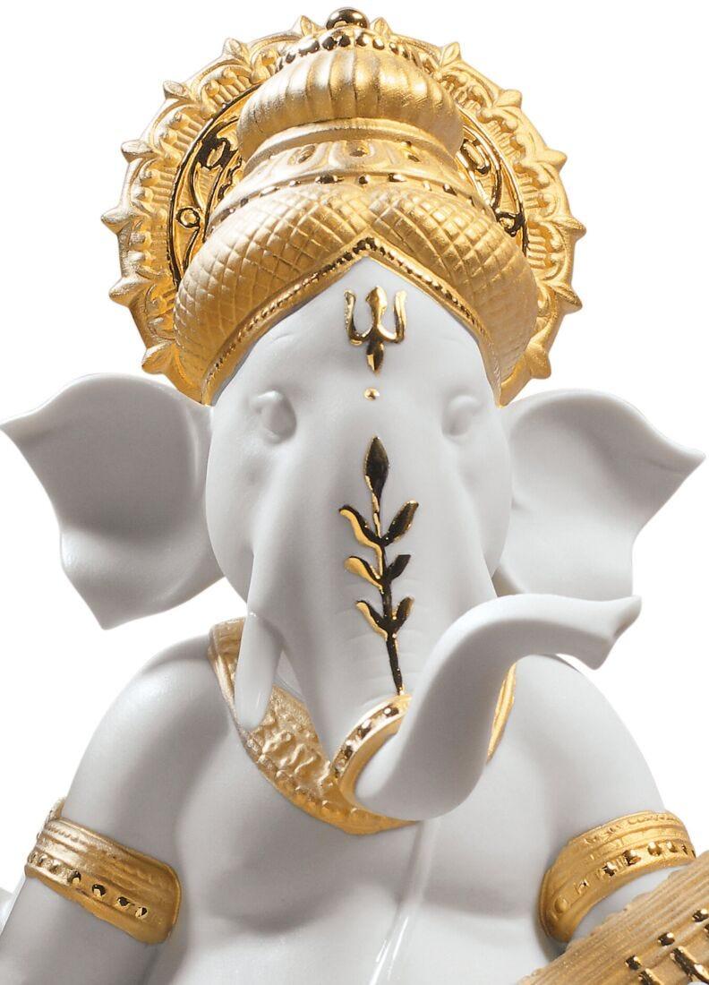 lladro Figura Ganesha con Veena. Lustre oro