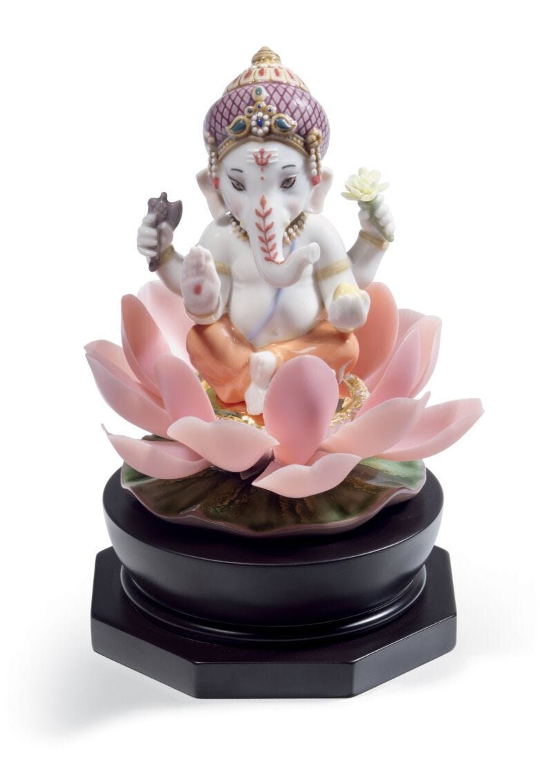 Lladro Figura Ganesha Sobre Loto