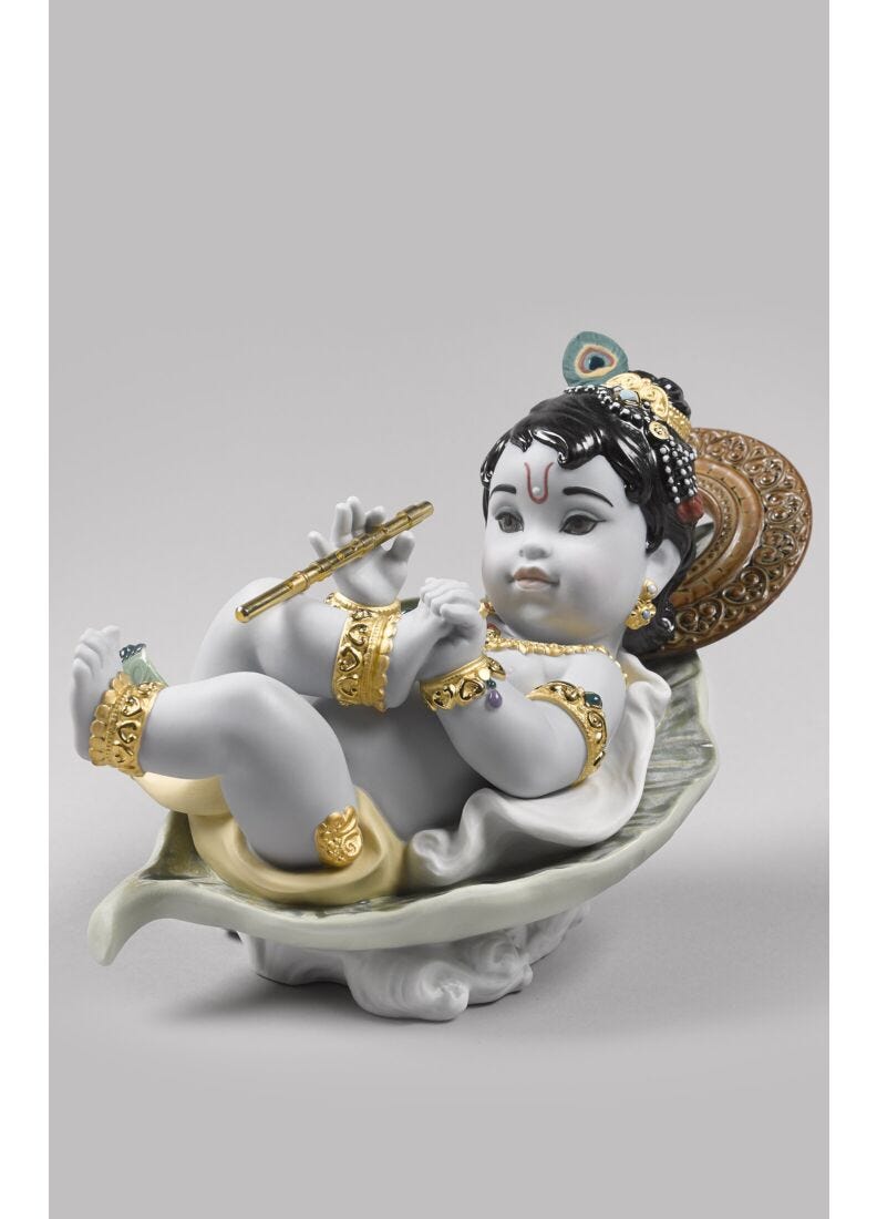 Lladro Figura Krishna On Leaf