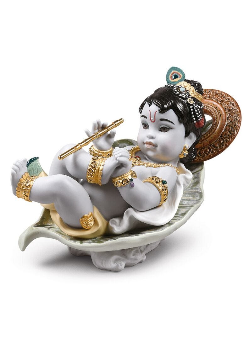 lladro Figura Krishna on leaf