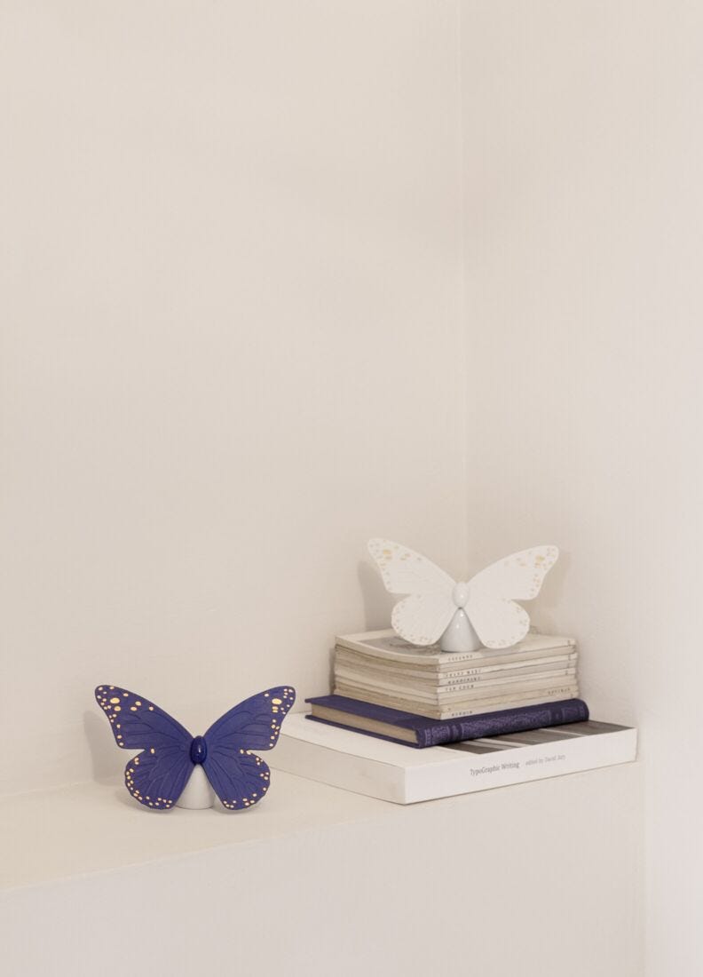 Lladro Figura Mariposa. Lustre Oro Y Azul