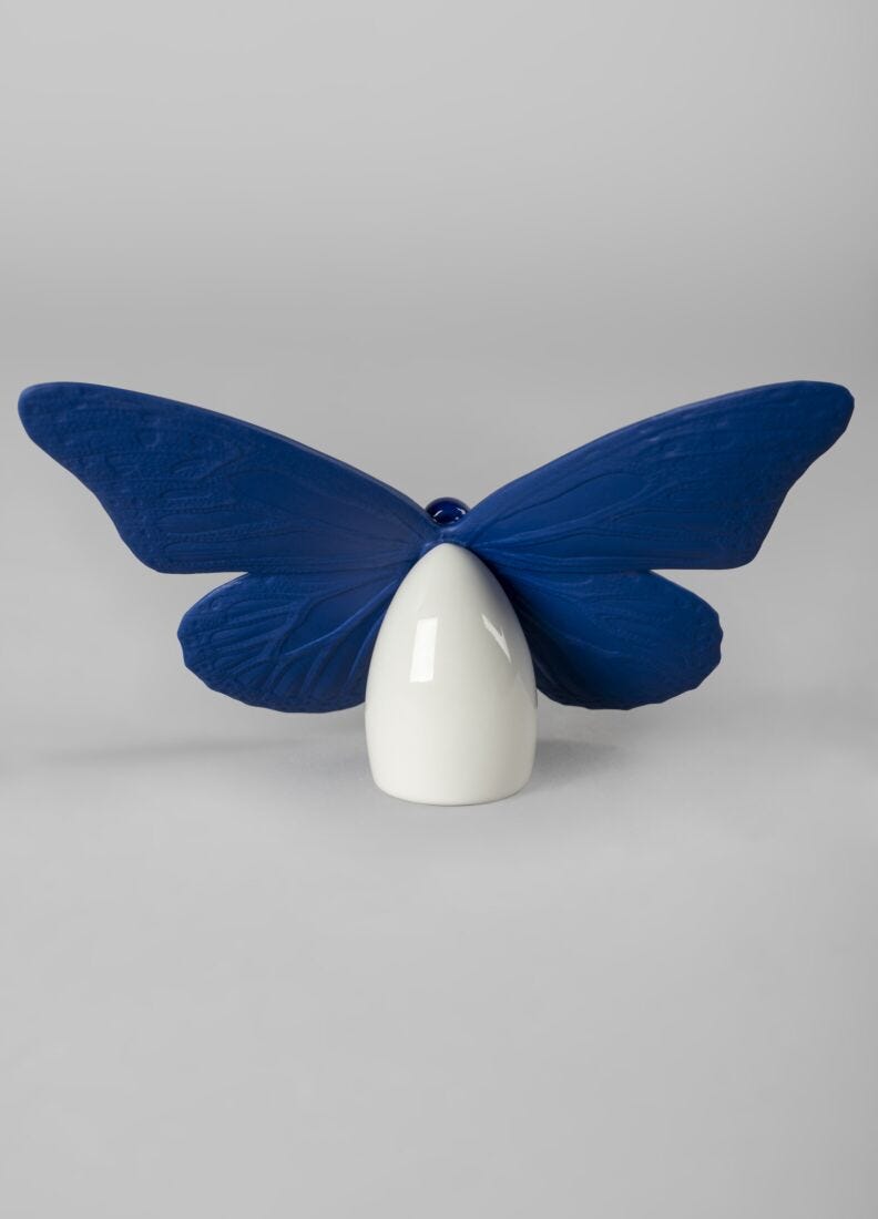 Lladro Figura Mariposa. Lustre Oro Y Azul