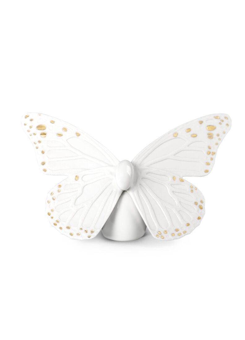 Lladro Figura Mariposa. Lustre Oro Y Blanco