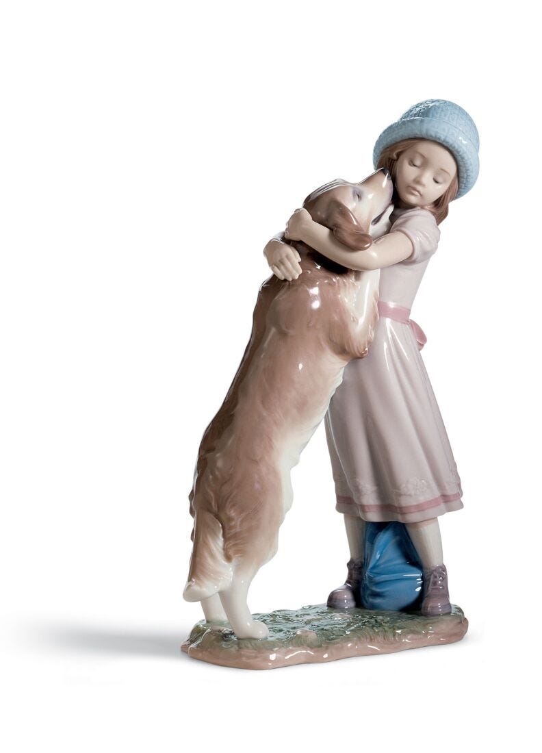 Lladro Figura Niña Con Perro Cariñosa Bienvenida