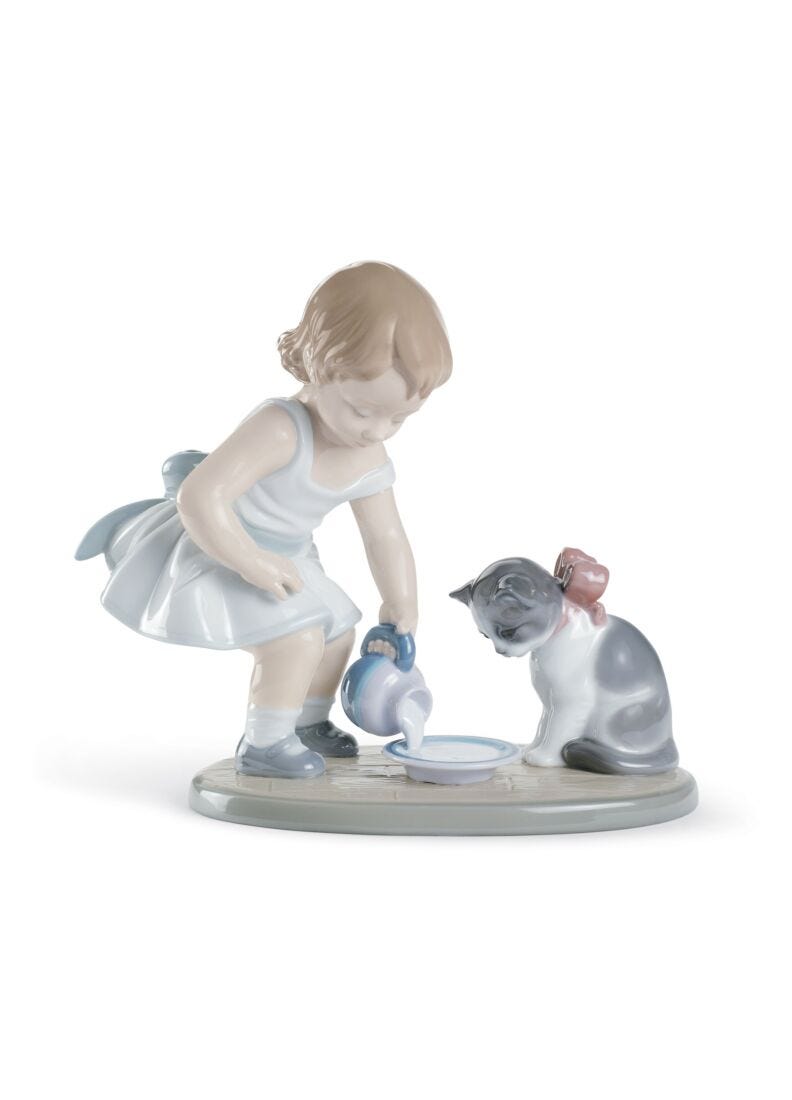 lladro Figura niña El desayuno del gato