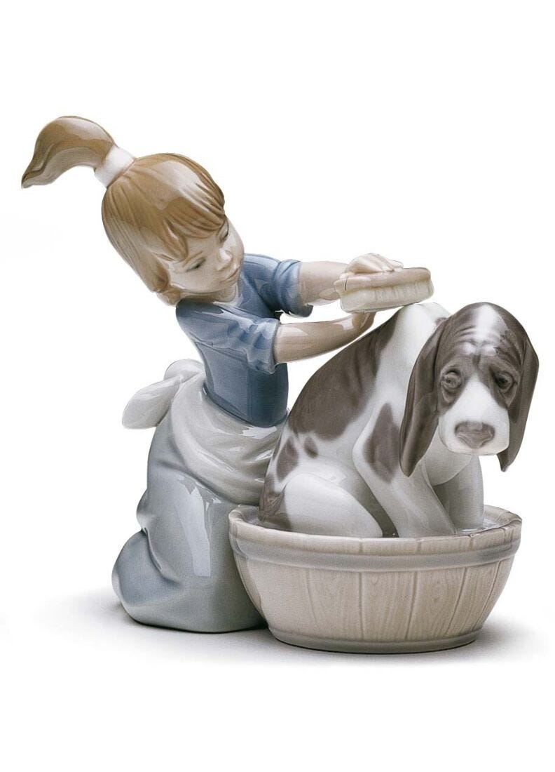 Lladro Figura Niña Lavando Al Perro