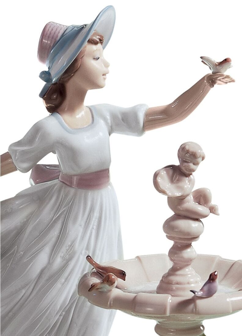 Lladro Figura Niña Pajaritos En La Fuente