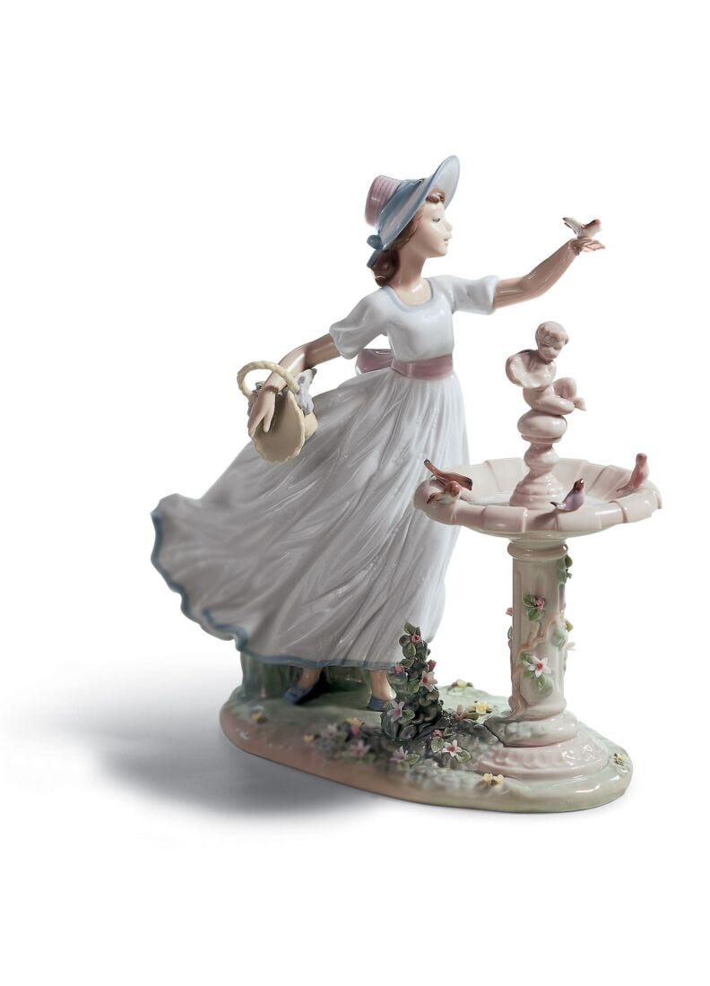 lladro Figura niña Pajaritos en la fuente