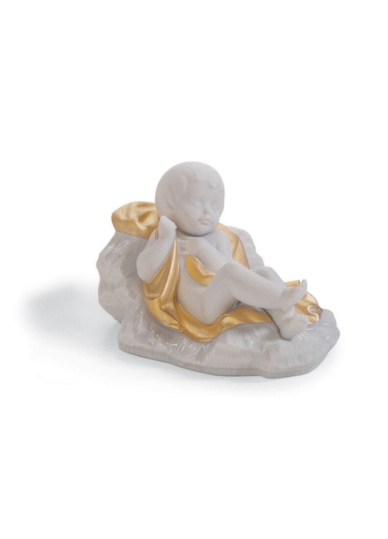 Lladro Figura Niño Jesús En Belén. Lustre Oro