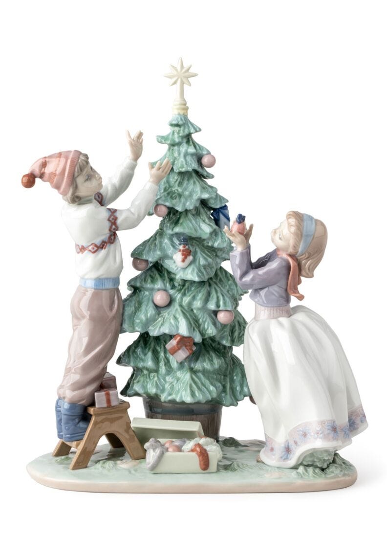 lladro Figura niños Arreglando el árbol de Navidad