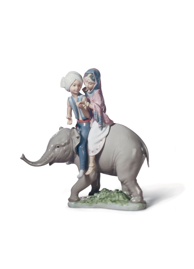 lladro Figura Niños hindúes sobre elefante
