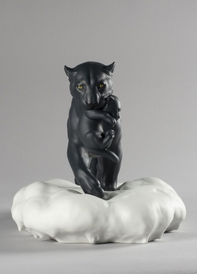 Lladro Figura Pantera Negra Con Cachorro