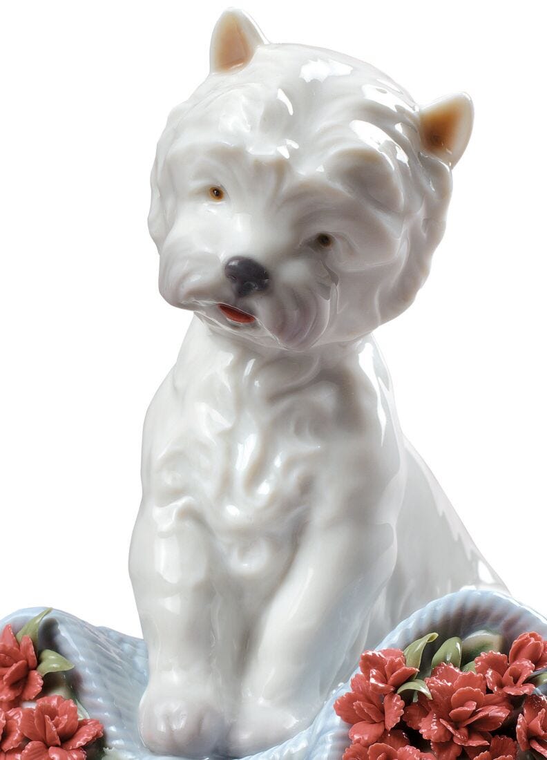 Lladro Figura Perro Carácter Juguetón Con Claveles