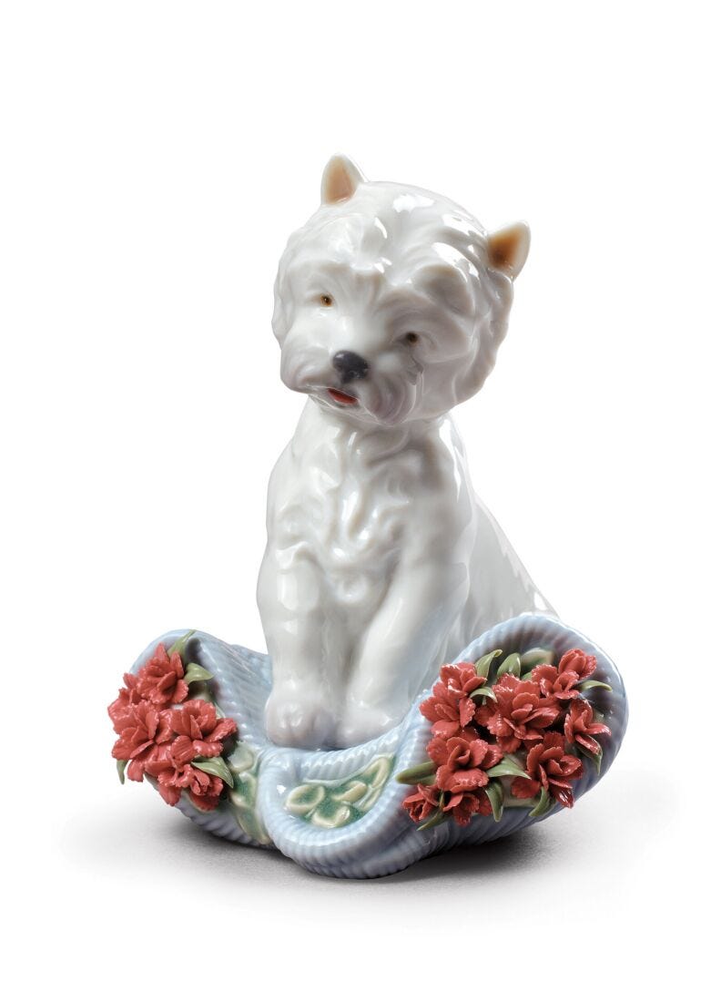 lladro Figura perro Carácter juguetón con claveles