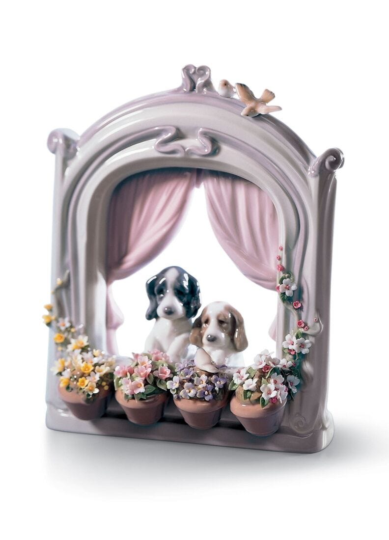 lladro Figura perros Ventana florida